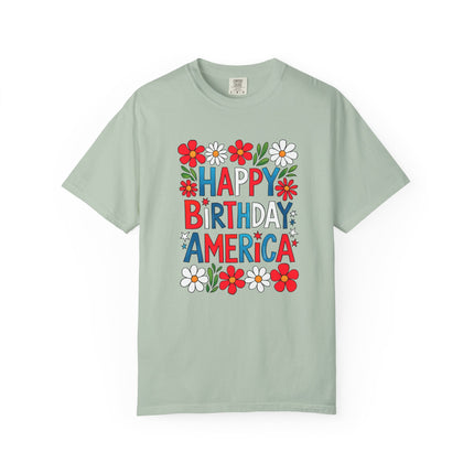 Happy Birthday America Floral Tee