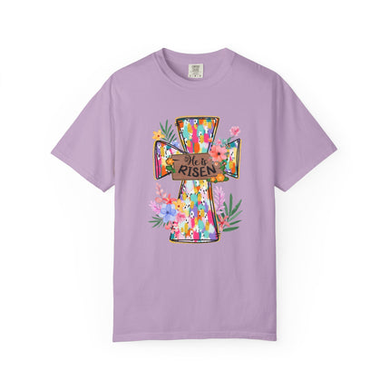 He Is Risen Colorful Cross Tee