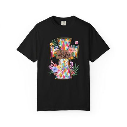He Is Risen Colorful Cross Tee