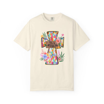 He Is Risen Colorful Cross Tee