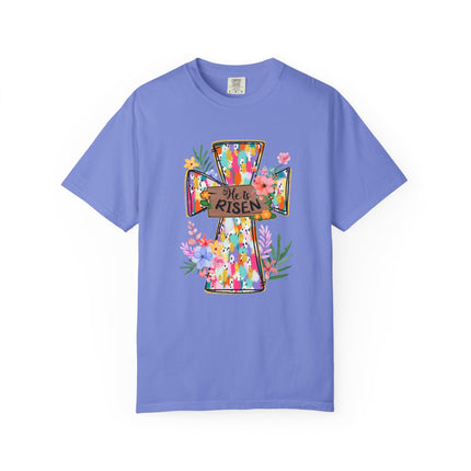 He Is Risen Colorful Cross Tee