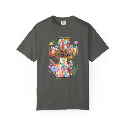He Is Risen Colorful Cross Tee