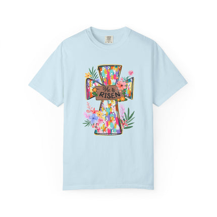 He Is Risen Colorful Cross Tee