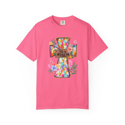 He Is Risen Colorful Cross Tee