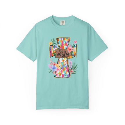 He Is Risen Colorful Cross Tee