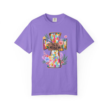 He Is Risen Colorful Cross Tee