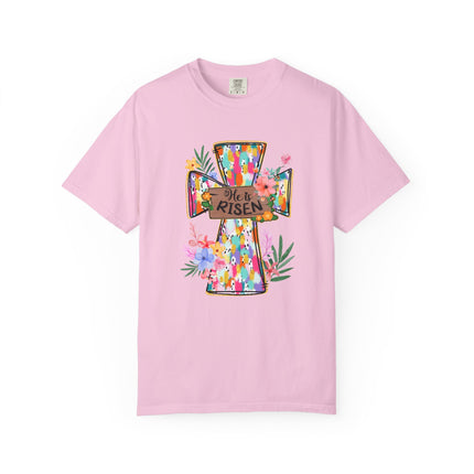 He Is Risen Colorful Cross Tee