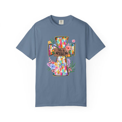 He Is Risen Colorful Cross Tee