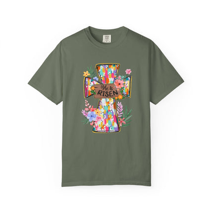 He Is Risen Colorful Cross Tee